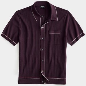 Todd Snyder Cotton Silk Short Sleeve Full Placket Riviera Polo in Raisin - L